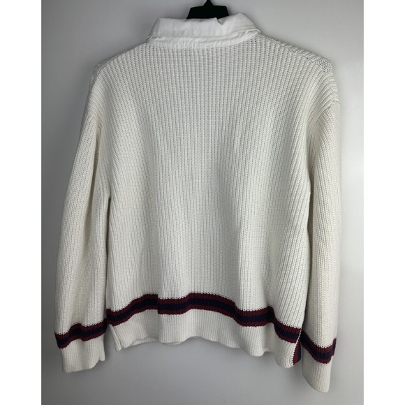 Carbon38 Mixed Media Rugby Collared Sweater Ribbed Thick Knit Ivory Size Large - Picture 7 of 13